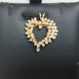 LADIES 14K REAL SOLID GOLD REAL DIAMOND HEART CHARM PENDANT  3.20GR   1.00CT